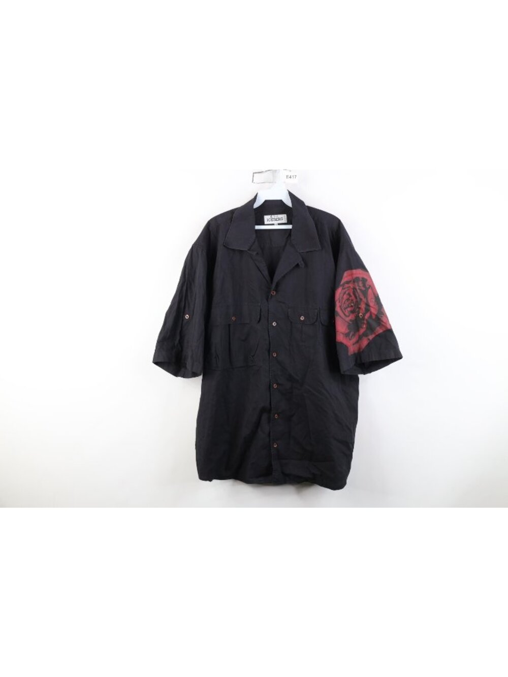 Vintage 90s Iceberg Jeans Mens 2XL Faded Rose Orange Baggy Button Shirt Black